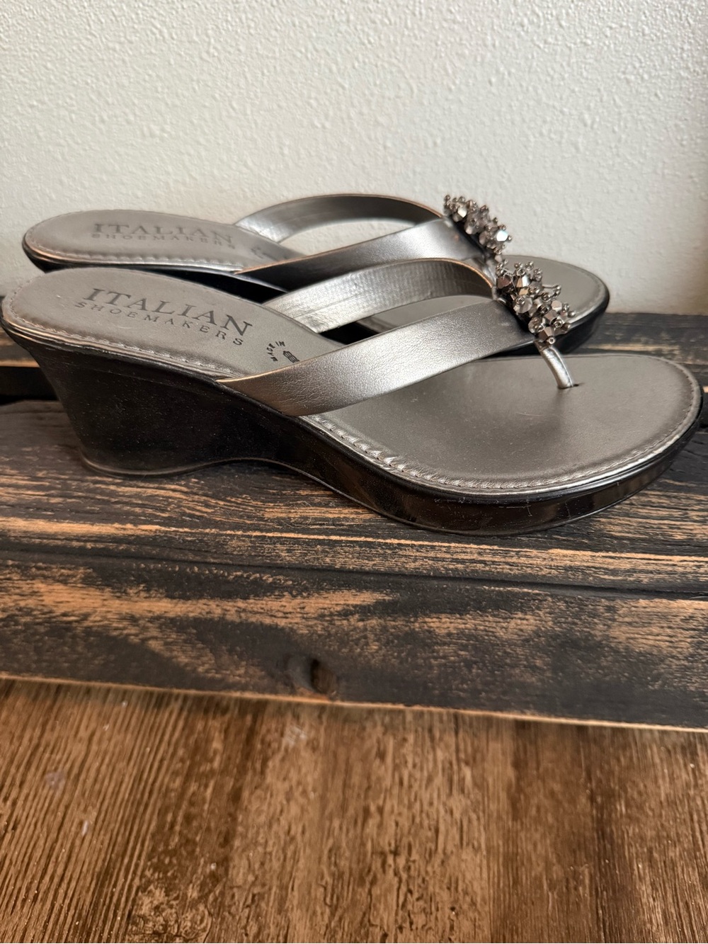 Italian Shoemakers Silver Jeweled Thong Sandals - Picture 2 of 3
